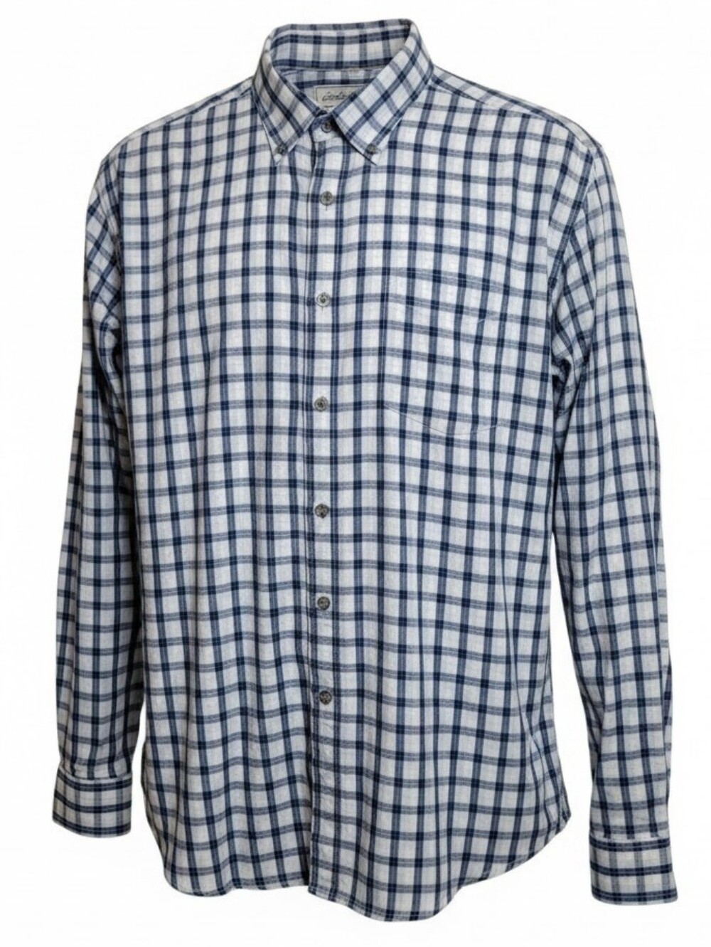 Eddie Bauer men's classic fit Bbue white plaid button down shirt size XLT